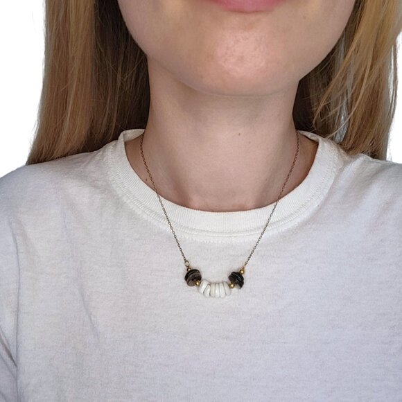 Eclectic Bohemian Minimalist Shell Bead Necklace Gold Chain - Picture 6 of 6